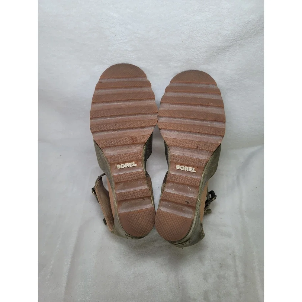 Sorel Ella II Wedge Sandals Sage Green Leather Ankle Strap Gladiator Size 8 Vaca